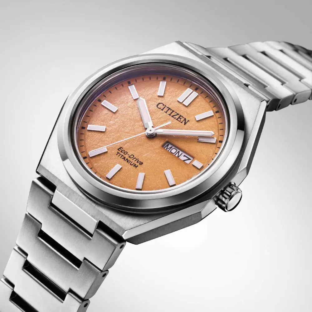 Citizen Eco-Drive AW0130-85Z Orange Dial 39.5mm Titanium Men's Watch