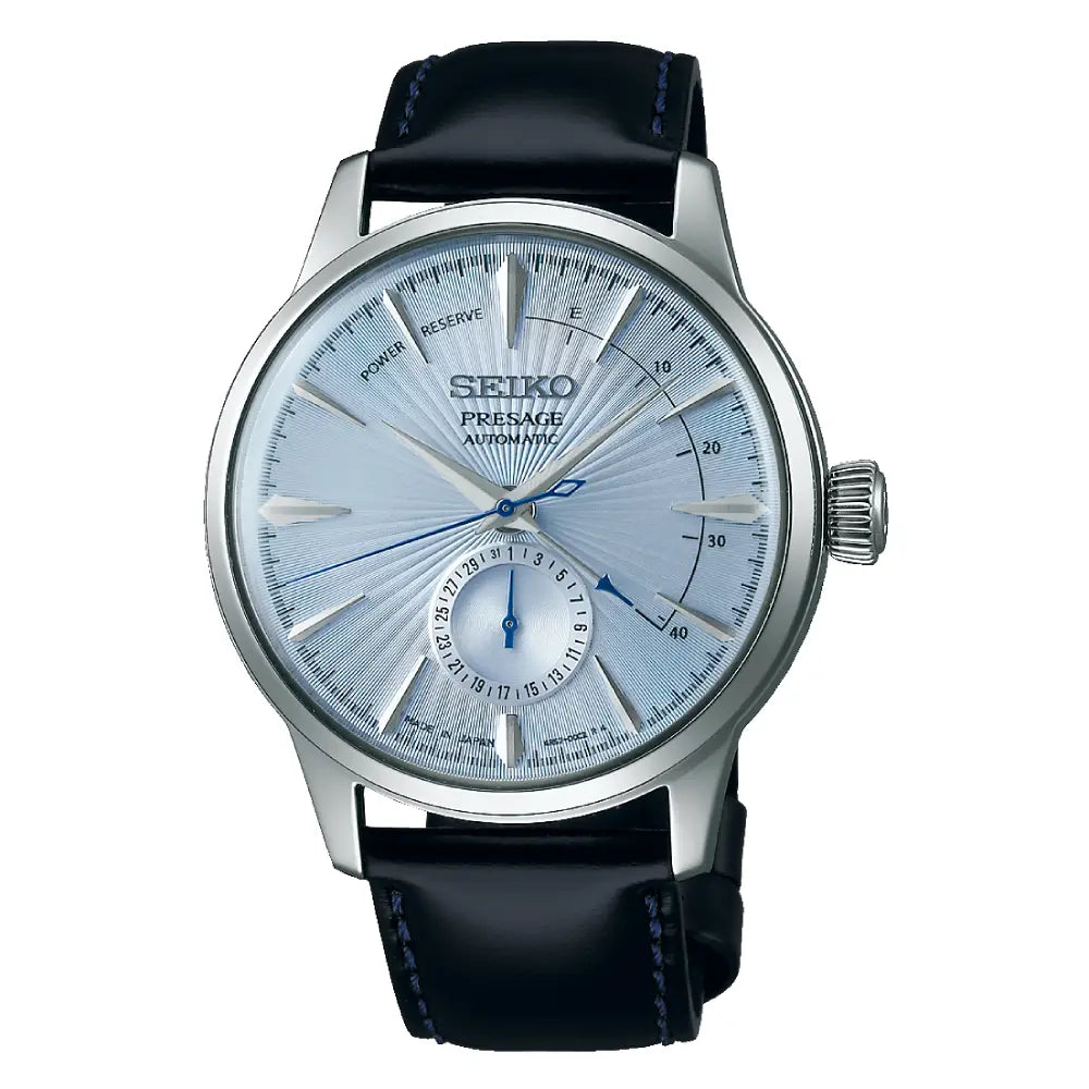 Seiko Presage SSA343J1 Cocktail Time Automatic Power Reserve "Sky Diving" Ice Blue Dial 40.5mm Leather Strap Men's Watch