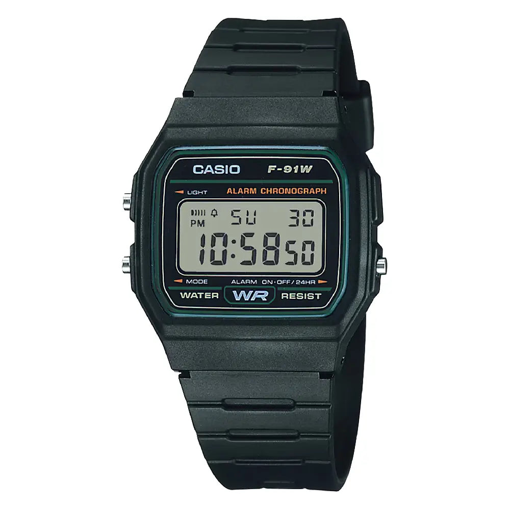 Casio Vintage Digital F-91W-3SD Green Dial Resin Strap Unisex Watch