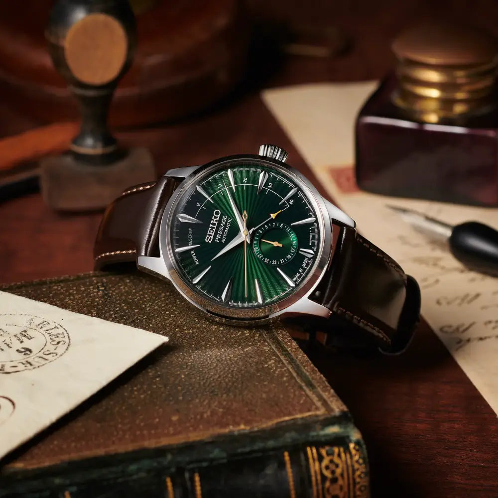 Seiko Presage SSA459J1 Cocktail Time Midnight Mockingbird Automatic Green Dial 40.5mm Leather Strap Men's Watch