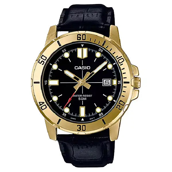Casio Enticer Analog MTP-VD01GL-1EVUDF Black Dial Leather Strap Men's Watch