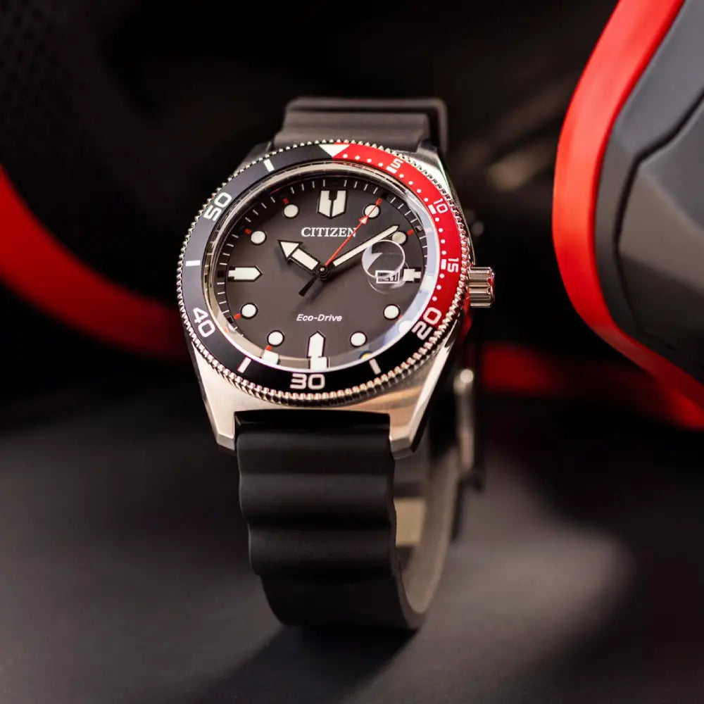 Citizen Eco-Drive Sport "Coke Bezel" AW1769-10E Black Dial 43mm Rubber Strap Men's Watch
