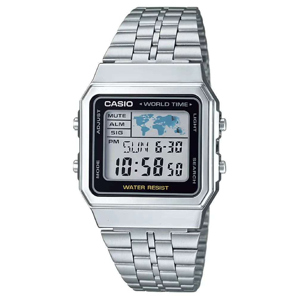 Casio Vintage Digital World Time A500WA-1DF Black Dial 34mm Stainless Steel Unisex Watch