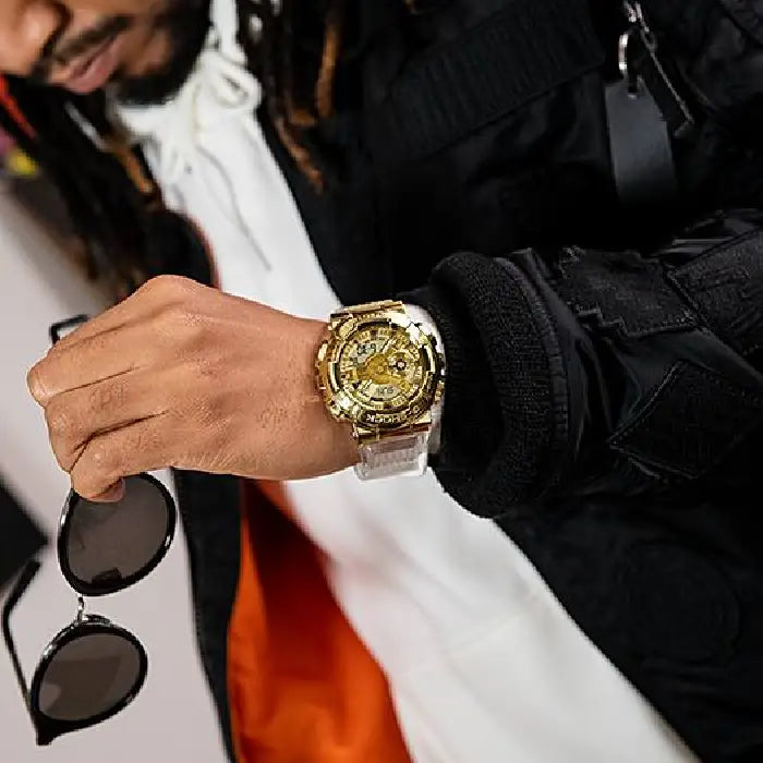 Casio G-Shock "Skeleton Gold" Metal Covered GM-110SG-9A Gold Dial 48.8mm Resin Strap Men's Watch