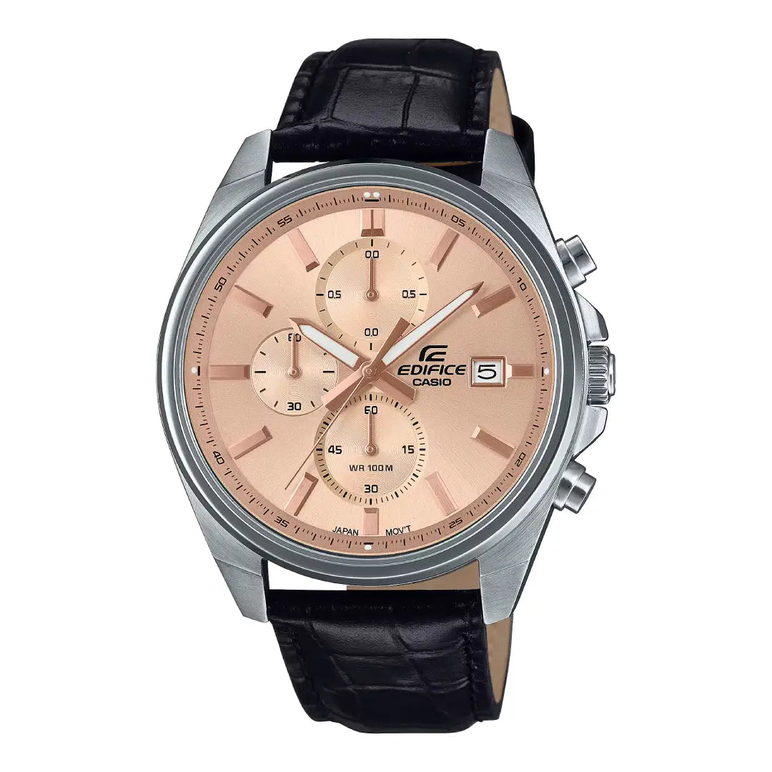 Casio Edifice Chronograph EFV-610EL-5AUDF Cream Dial 43.8mm Leather Strap Men's Watch