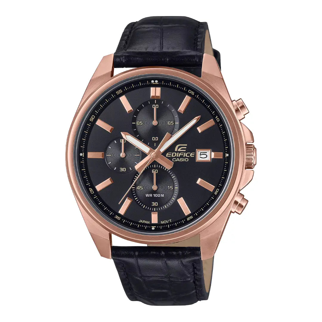 Casio Edifice Chronograph EFV-610ECL-1AUDF Black Dial Leather Strap Men's Watch