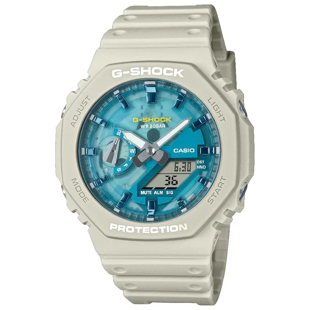 Casio G-Shock CasiOak Oasis Analog Digital GA-2100AS-5A Blue Dial 45mm Resin Strap Men's Watch