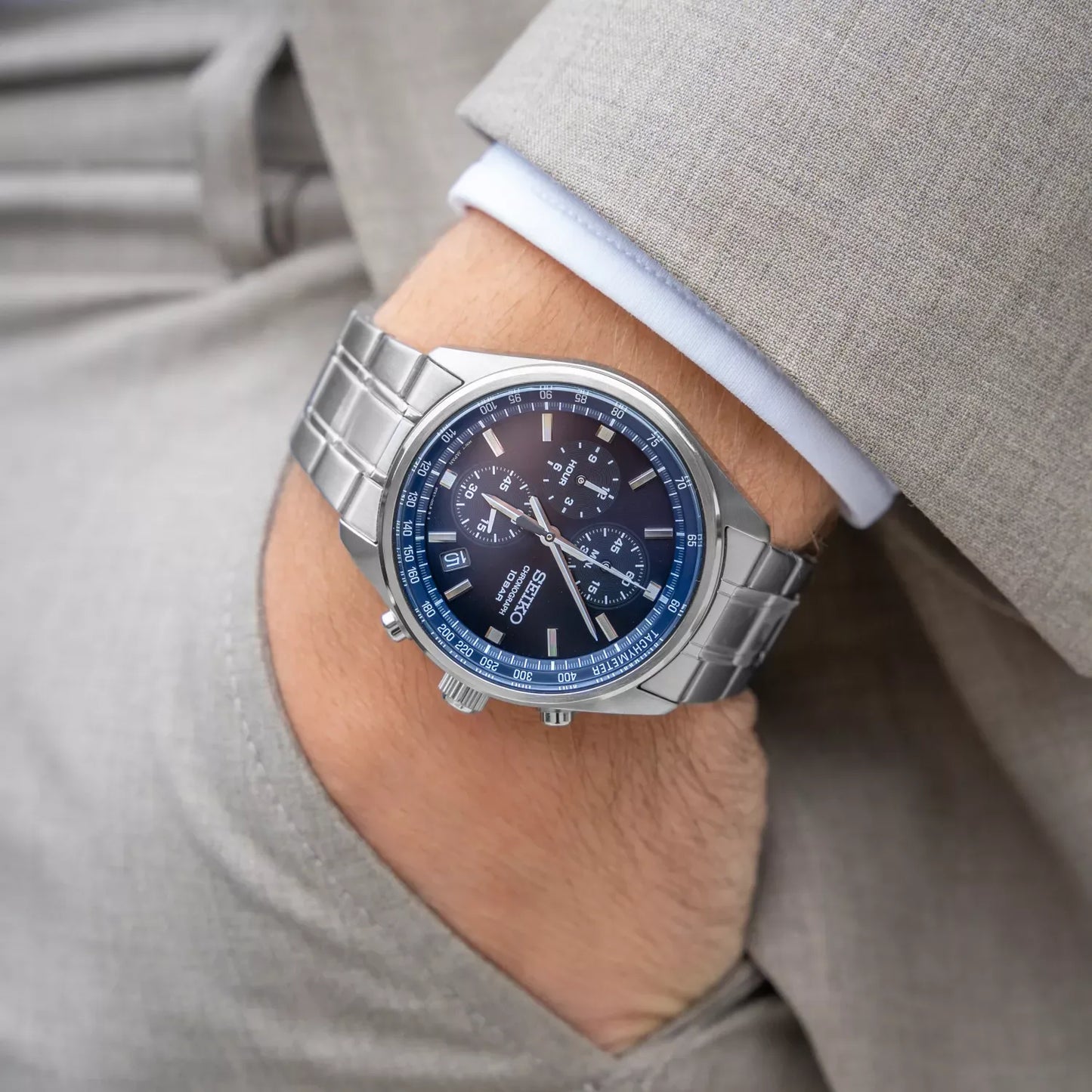 Seiko Chronograph SSB377P1 Blue Dial Quartz 41.5mm Stainless Steel Men's Watch