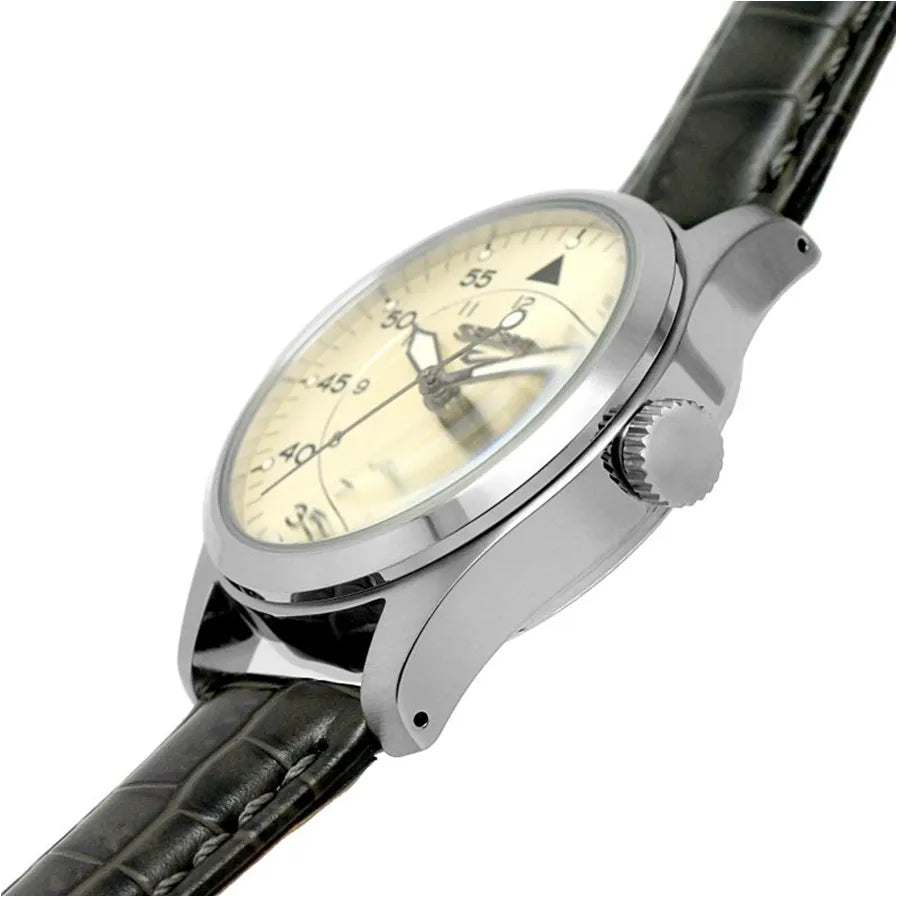 Seiko 5 Sports SRPJ87K1 GMT Automatic Creme Dial Leather Strap Men's Watch