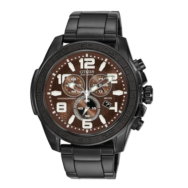 Citizen Eco-Drive Chronograph Eco-Drive AT2275-56X Brown Dial Black IP 48mm Stainless Steel Men's Watch