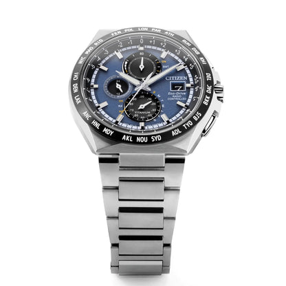 Citizen Eco-Drive Chronograph AT8238-84L Radio-Controlled Blue Dial 43.5mm Titanium Men's Watch