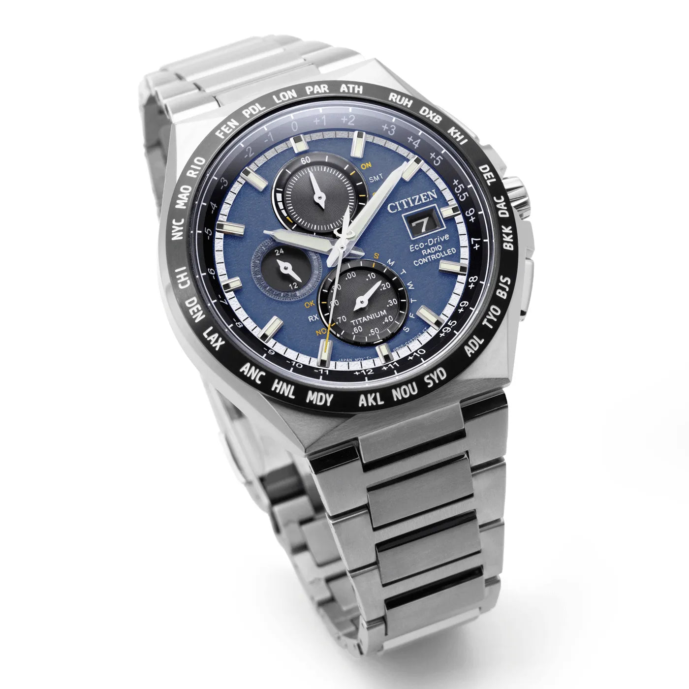Citizen Eco-Drive Chronograph AT8238-84L Radio-Controlled Blue Dial 43.5mm Titanium Men's Watch