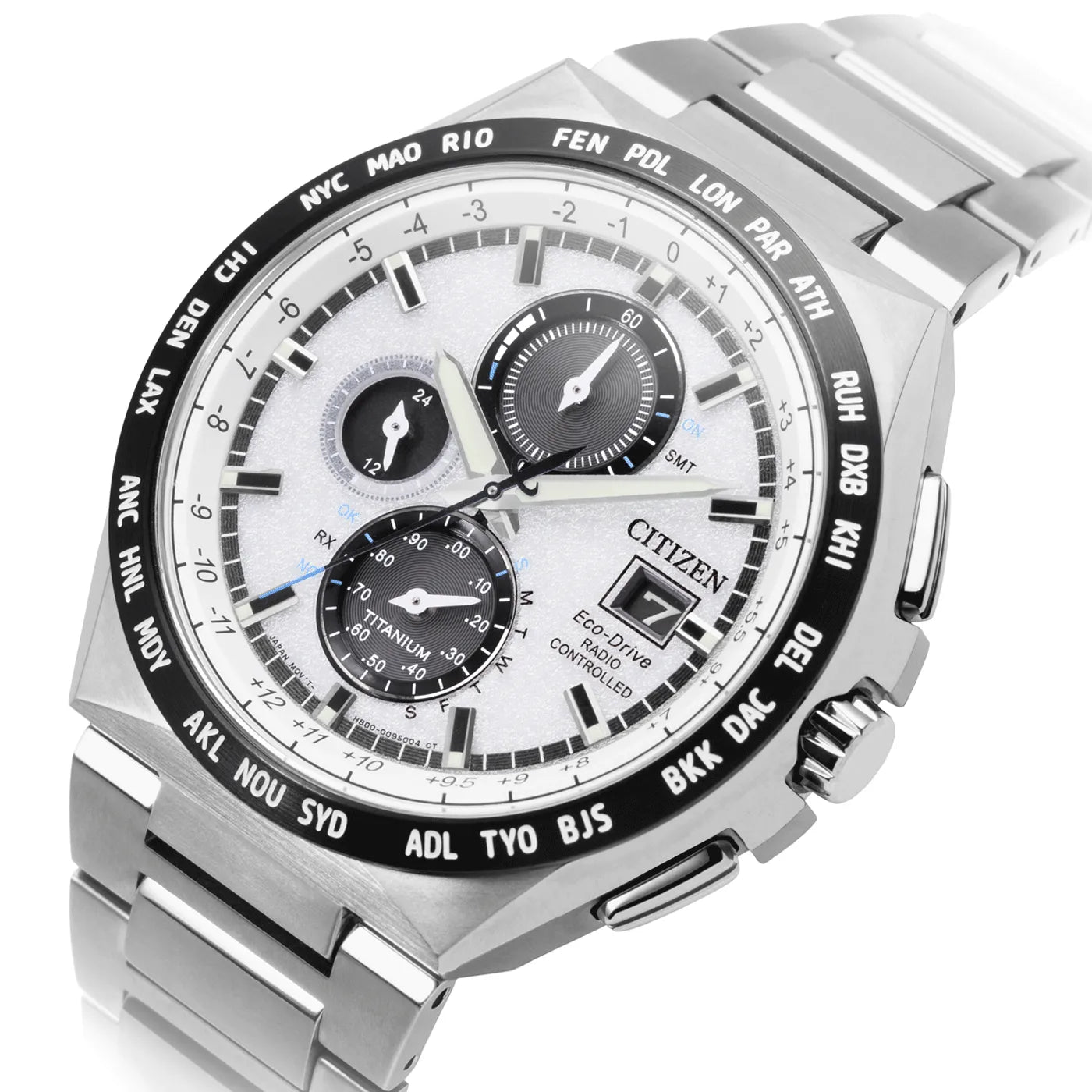 Citizen Eco-Drive Chronograph AT8238-84A Radio-Controlled White Dial Titanium Men's Watch