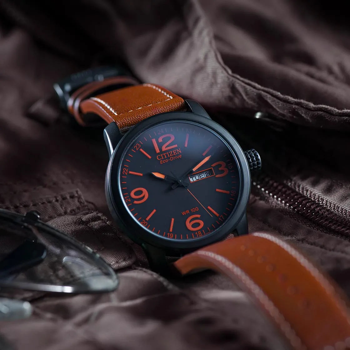 Citizen Eco-Drive BM8475-26E Black & Orange Dial 42mm Leather Strap Men's Watch