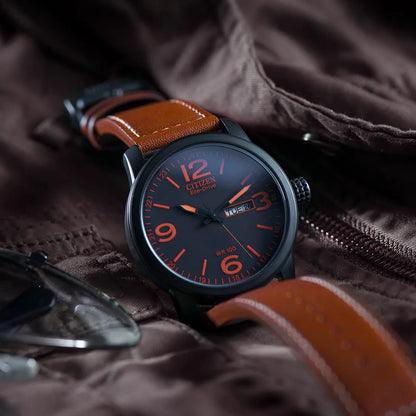 Citizen Eco-Drive BM8475-26E Black & Orange Dial 42mm Leather Strap Men's Watch