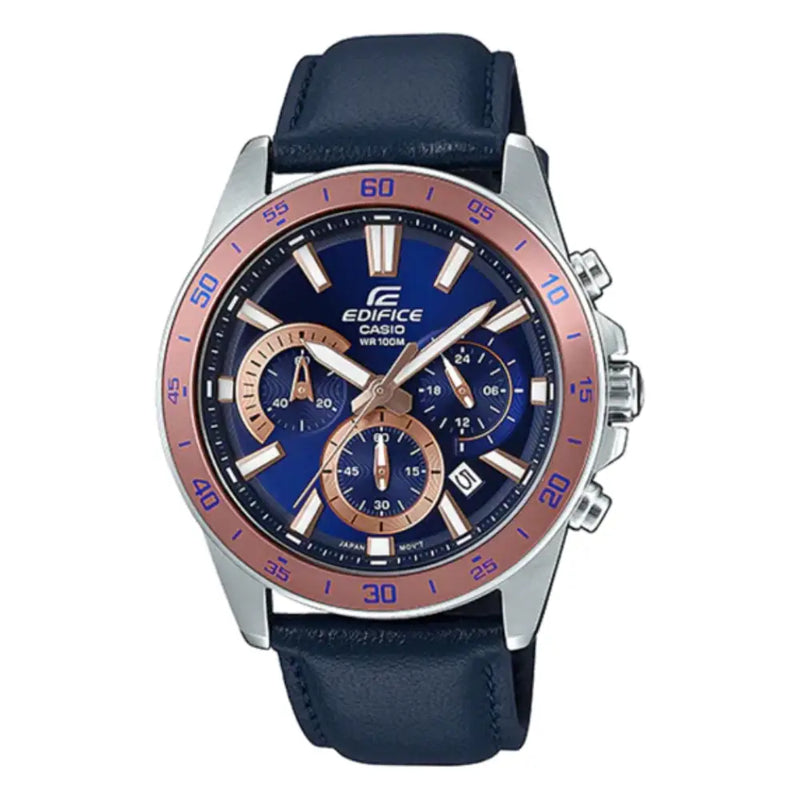 Casio Edifice EFV-570L-2BVUDF Blue Dial 43.8mm Leather Band Men's Watch