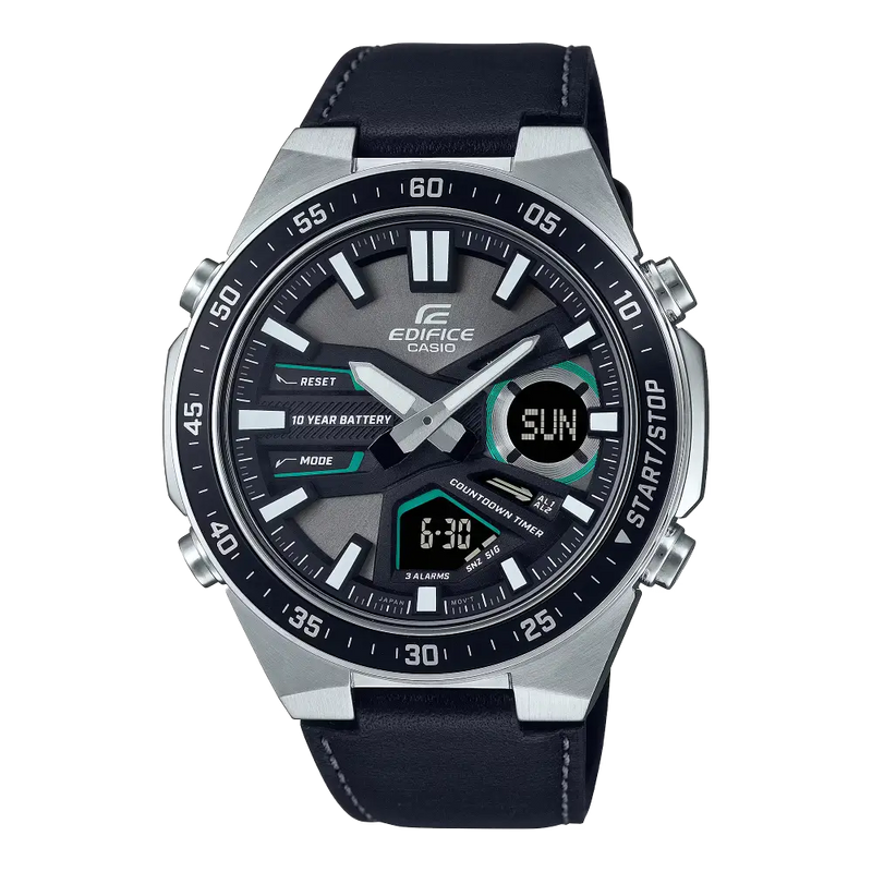 Casio Edifice EFV-C110L-1AVDF Black Dial Leather Band Men's Watch