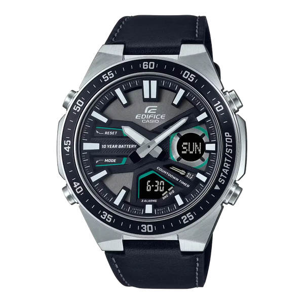 Casio Edifice EFV-C110L-1AVDF Black Dial Leather Band Men's Watch