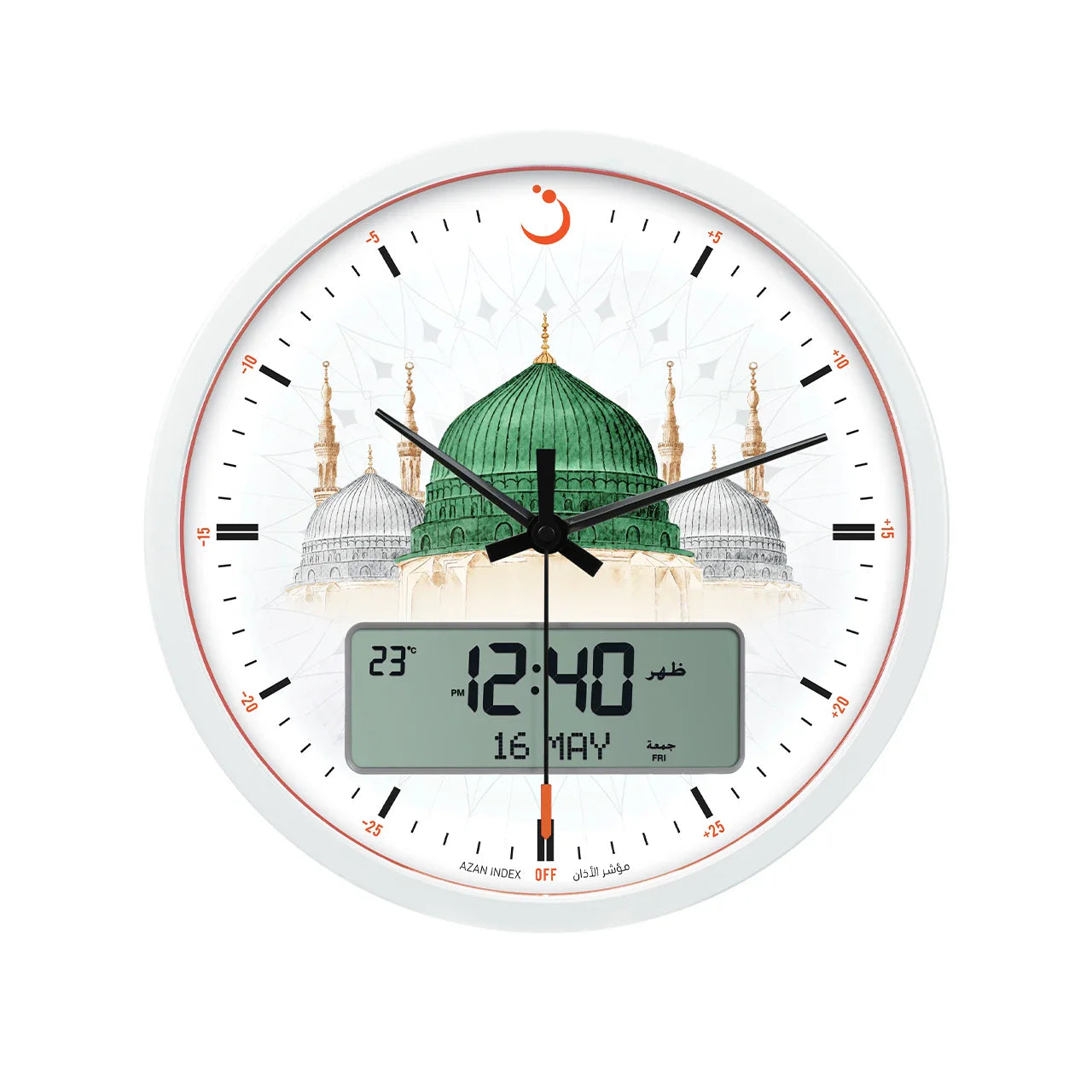 Al Fajr CR-23M Wall Clock Analog & Digital Display White