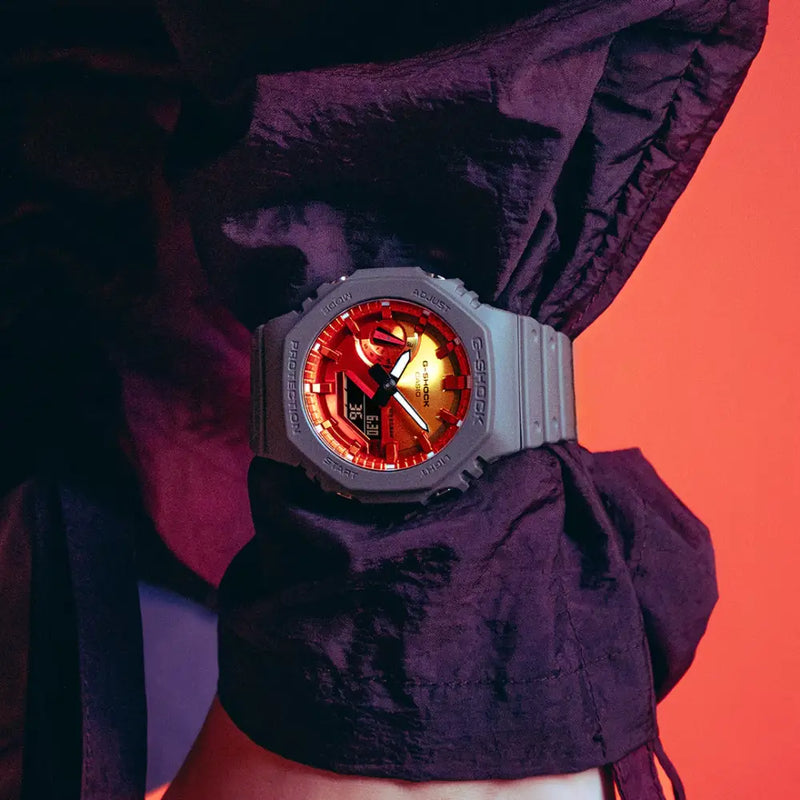 Casio G-Shock GA-2100FL-8ADR Orange Dial Resin Men's Watch detail view