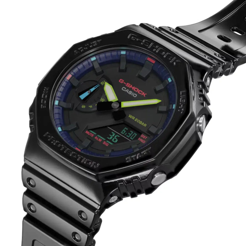 Casio G-Shock Virtual Rainbow RGB GA-2100RGB-1ADR Black Dial Resin Men's Watch detail view