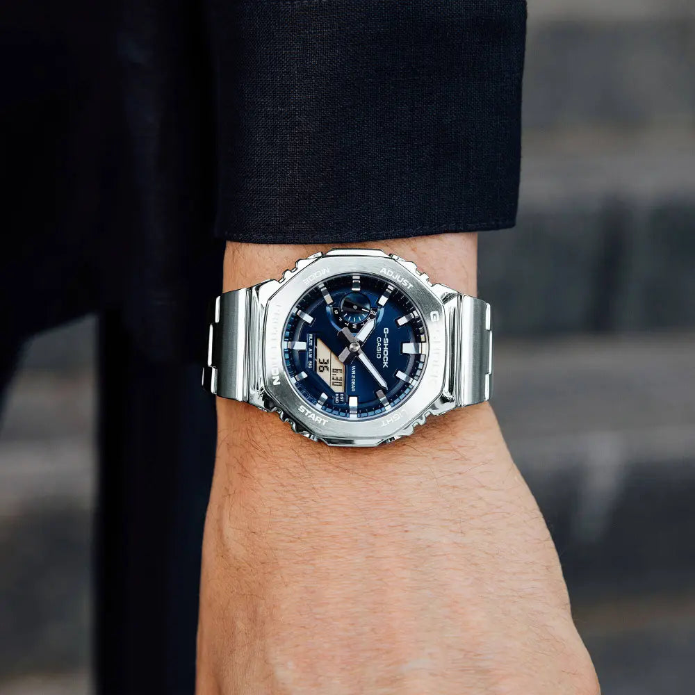 Casio G-Shock G-Steel GM-2110D-2BDR Blue Dial Stainless Steel Men's Watch