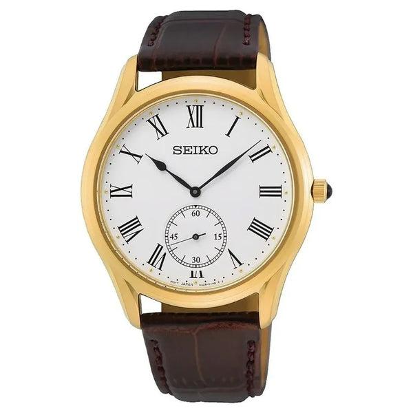 Seiko SRK050P1 Quartz White Dial Leather Strap Men's Watch