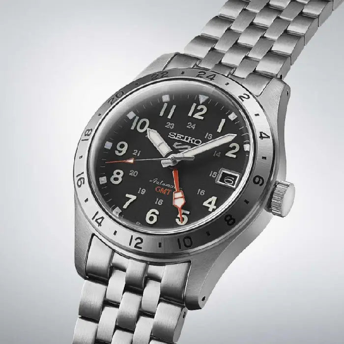 Seiko 5 Sports SSK023K1 Automatic GMT Black Dial 39.4mm Stainless Steel Men's Watch detail view