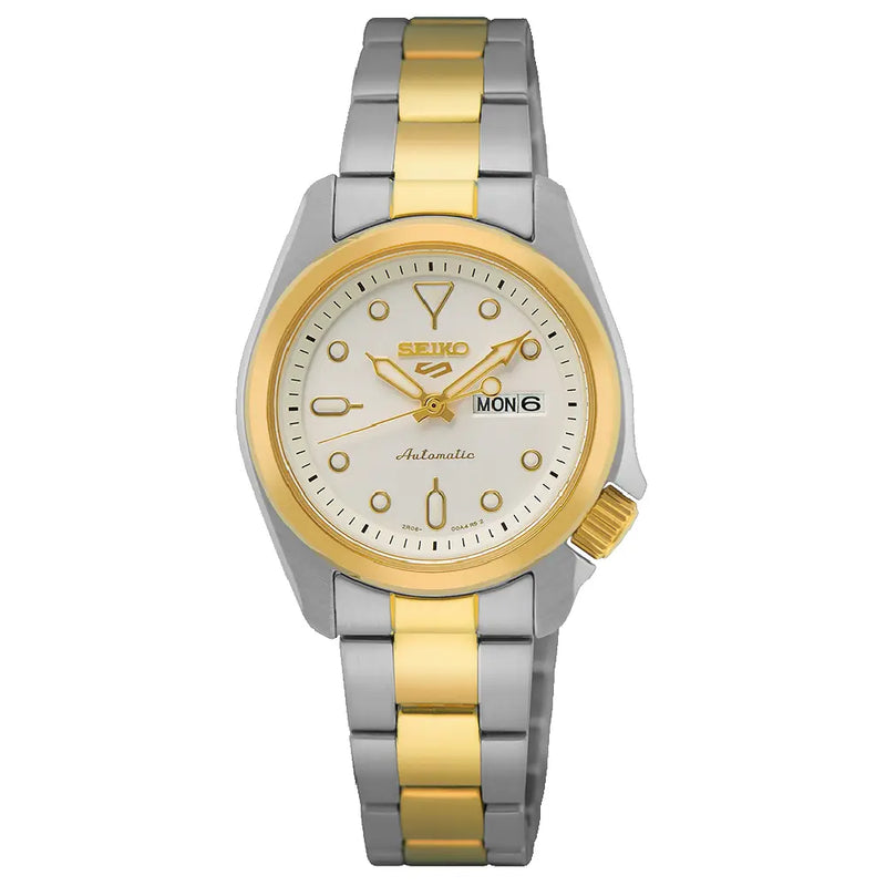 Seiko 5 Sports Compact SRE004 Automatic White Dial Two-Tone 28mm Stainless Steel Women's Watch