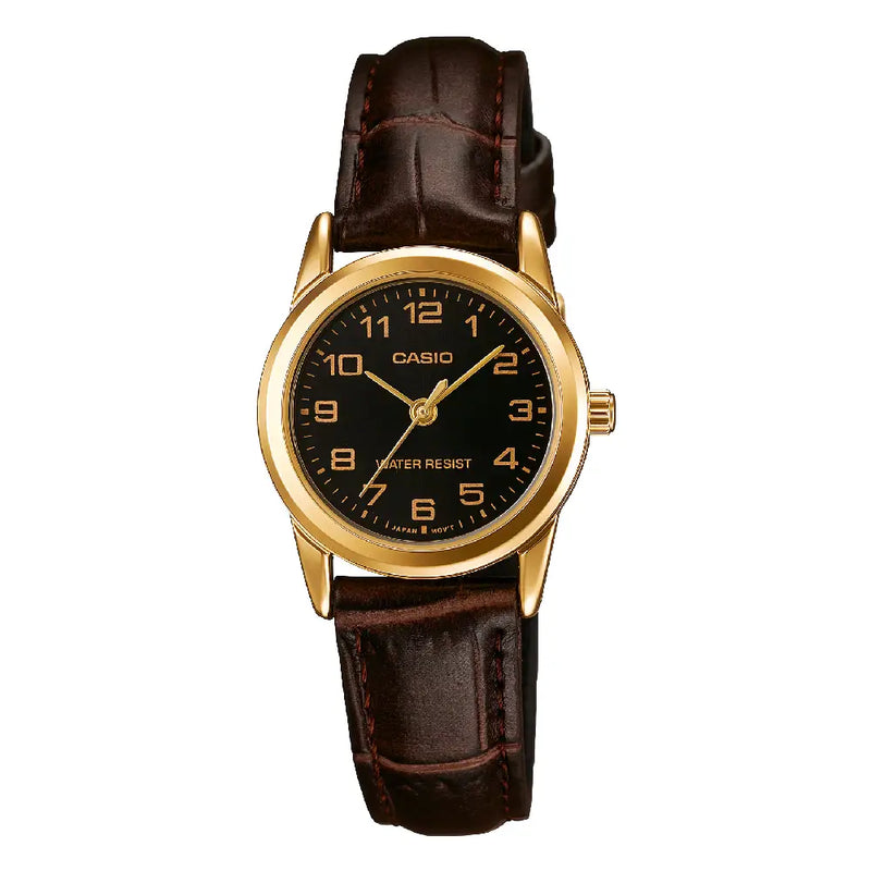 Casio Analog LTP-V001GL-1B Black Dial Leather Strap Women's Watch