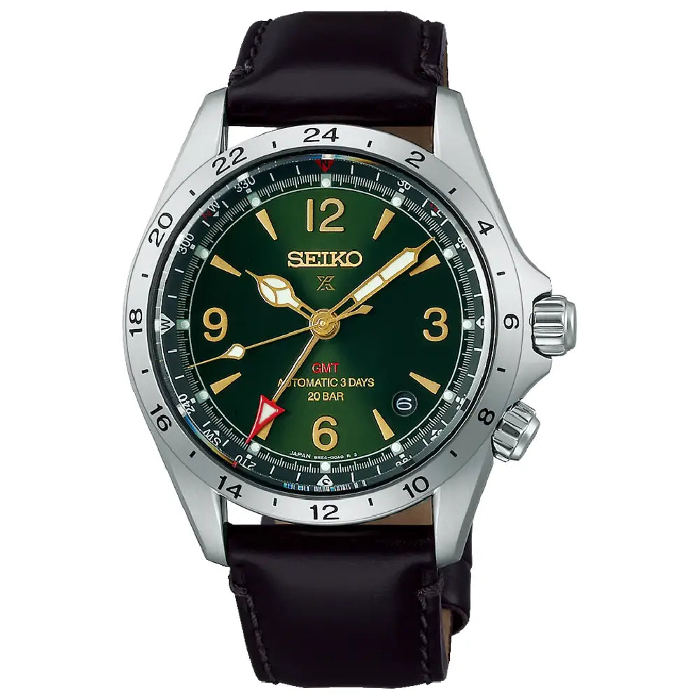 Seiko Prospex SBEJ005 Alpinist GMT Green Dial 39.5mm Leather Strap Men's Watch