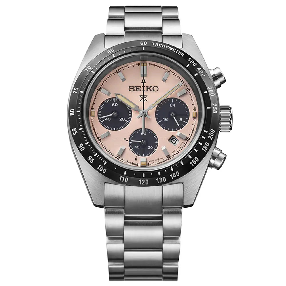 Seiko Prospex Speedtimer SSC963P1 Youngtimer "Seitona / Panda" Solar Chronograph Pale Pink Dial 39mm Stainless Steel Men's Watch