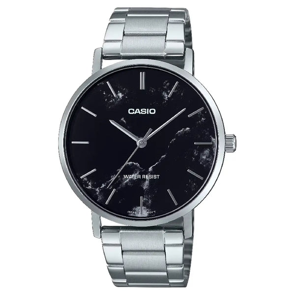 Casio Enticer Analog MTP-VT01DM-1AUDF Black Dial (Marble Design) Stainless Steel Men's Watch