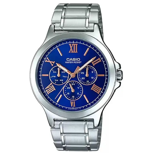 Casio Enticer MTP-V300D-2AUDF Multi Hand Analog Blue Dial Stainless Steel Men's Watch