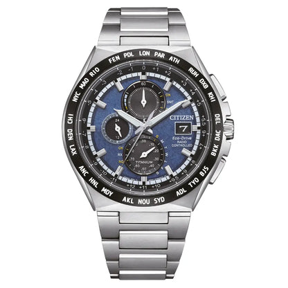 Citizen Eco-Drive Chronograph AT8238-84L Radio-Controlled Blue Dial 43.5mm Titanium Men's Watch