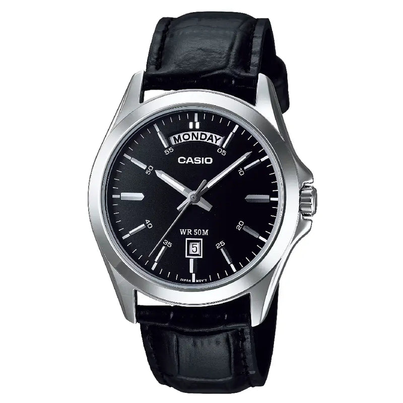 Casio Enticer Analog Multi-Dial MTP-1370L-1AVDF Black Dial 40mm Leather Strap Men's Watch