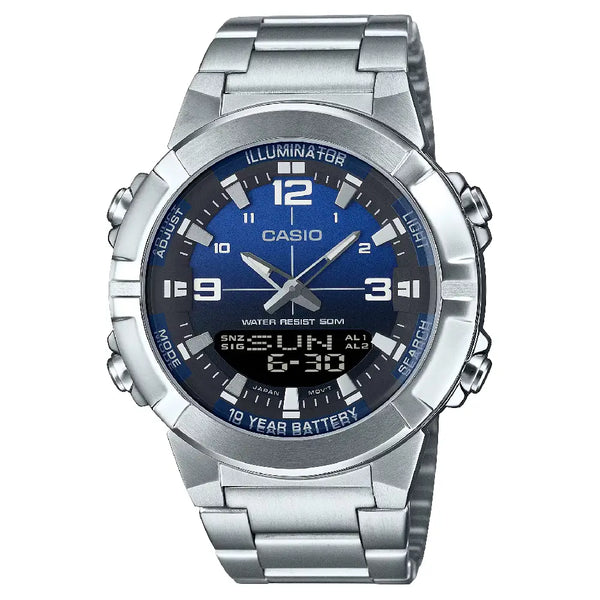 Casio Analog-Digital World Time AMW-870DA-2A1VDF Blue Dial Stainless Steel Men's Watch