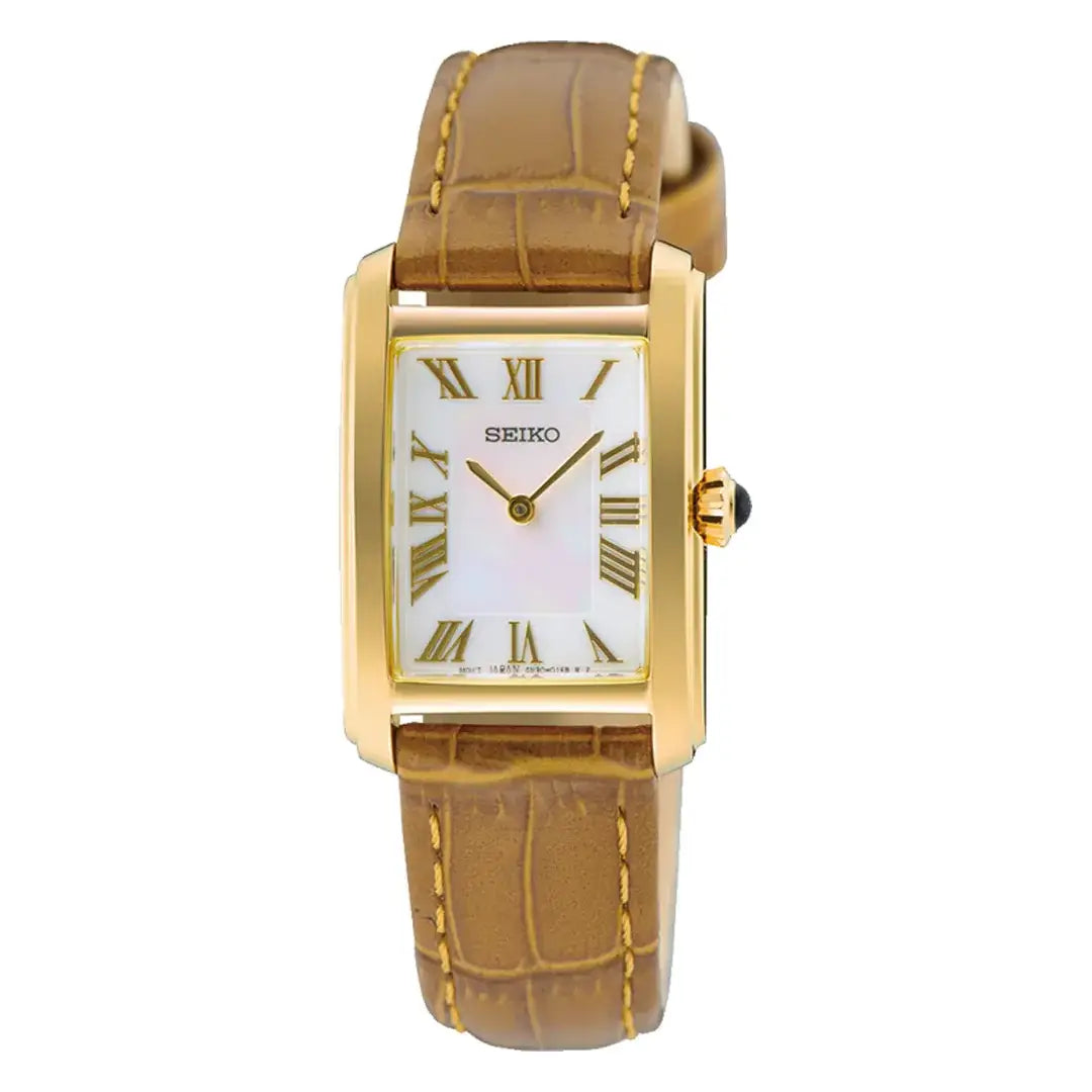 Seiko Conceptual SWR100P1 (Seiko Tank) Rectangular Case White MOP Dial 22.2mm Leather Strap Women's Watch