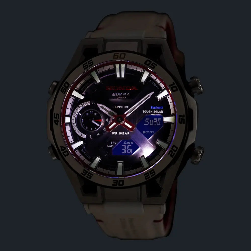 Casio Edifice x Honda Racing 60th Anniversary ECB-2300HR-1 Black Dial 45.8mm Leather Strap Men's Watch