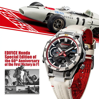 Casio Edifice x Honda Racing 60th Anniversary ECB-2300HR-1 Black Dial 45.8mm Leather Strap Men's Watch
