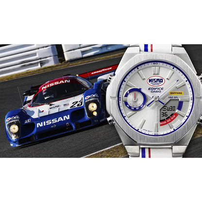 Casio Edifice Limited Edition "NISMO Heritage" ECB-S10NIS-7 Analog-Digital Bluetooth White Dial 43mm Leather Strap Men's Watch