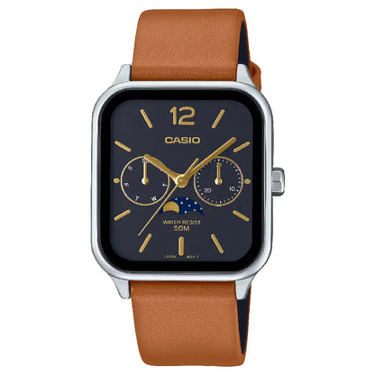 Casio Enticer MTP-M305L-1AVDF Multi-Hand Moon Phase Analog Black Dial Leather Strap Men's Watch
