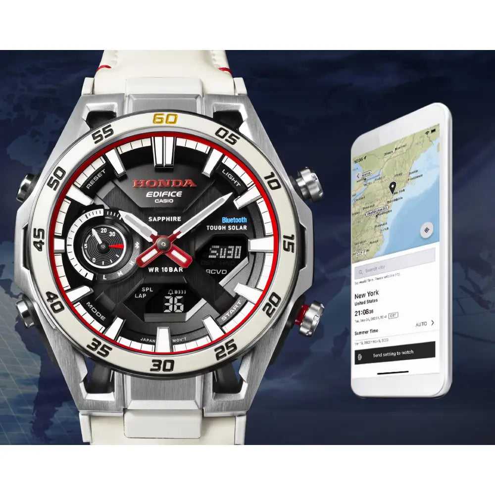 Casio Edifice x Honda Racing 60th Anniversary ECB-2300HR-1 Black Dial 45.8mm Leather Strap Men's Watch