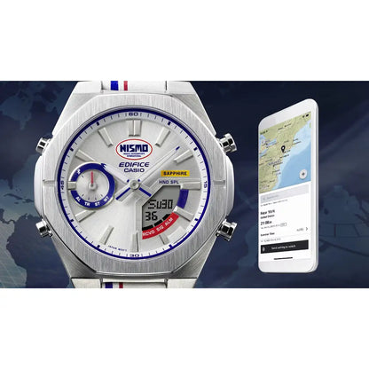 Casio Edifice Limited Edition "NISMO Heritage" ECB-S10NIS-7 Analog-Digital Bluetooth White Dial 43mm Leather Strap Men's Watch