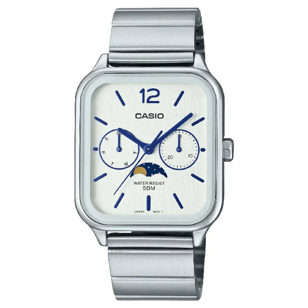 Casio Enticer MTP-M305D-7AVDF Multi-Hand Moon Phase Analog White Dial Stainless Steel Men's Watch