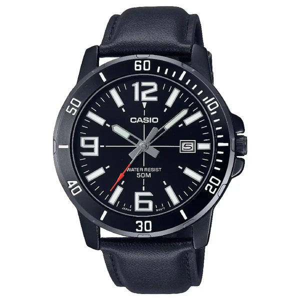 Casio Enticer MTP-VD01BL-1BVUDF Date Analog Black Dial Leather Strap Men's Watch