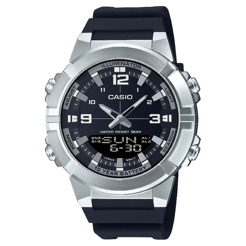 Casio Analog-Digital World Time AMW-870-1AVDF Black Dial Resin Strap Men's Watch