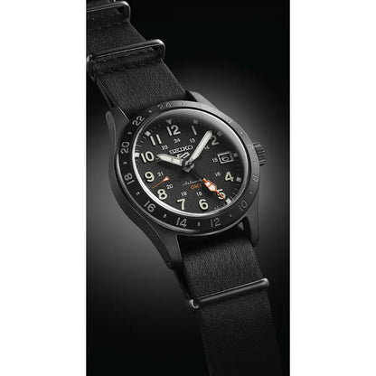 Seiko 5 Sports Field GMT SBSC013 (SSK025) Black Dial 39.4mm Leather Strap Men's Watch