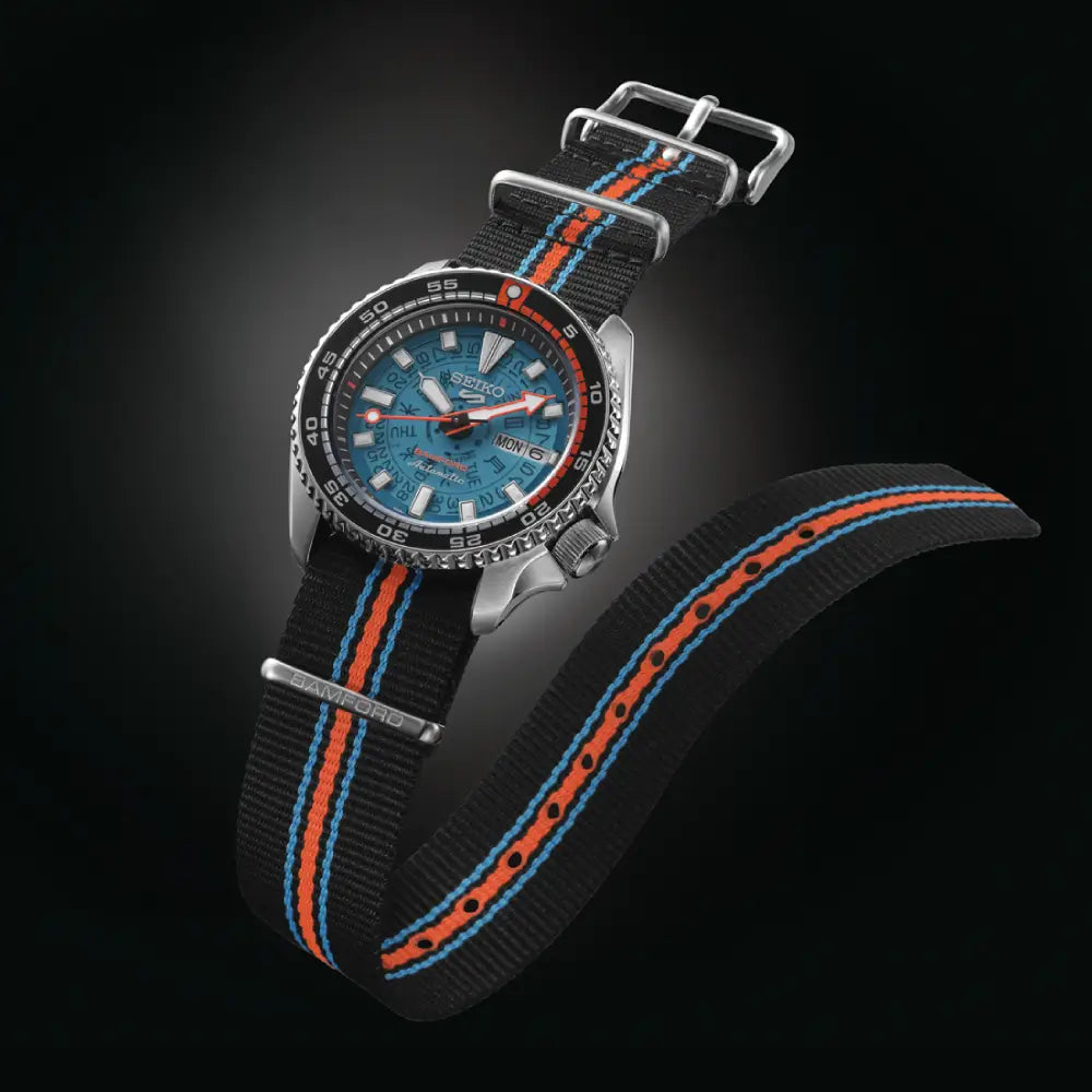 Seiko 5 Sports SBSA315 Automatic Limited Edition "Bamford" (2025 Pieces) Blue Skeleton Dial 42.5mm Nylon Strap Men's Watch