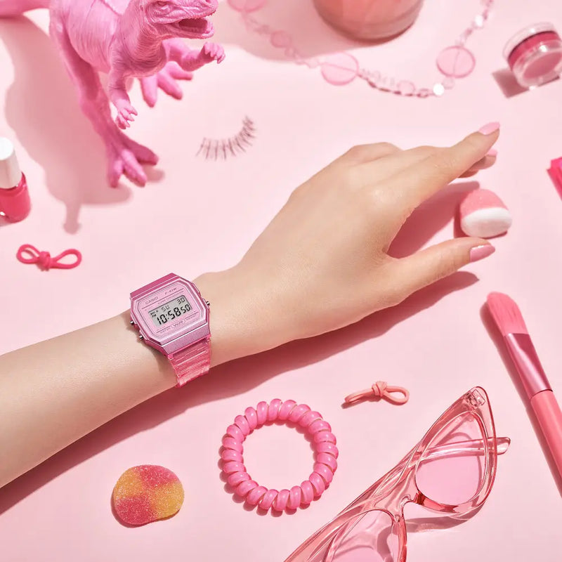 Casio Vintage Digital F-91WS-4DF Pink Transparent Dial Resin Strap Unisex Watch detail view